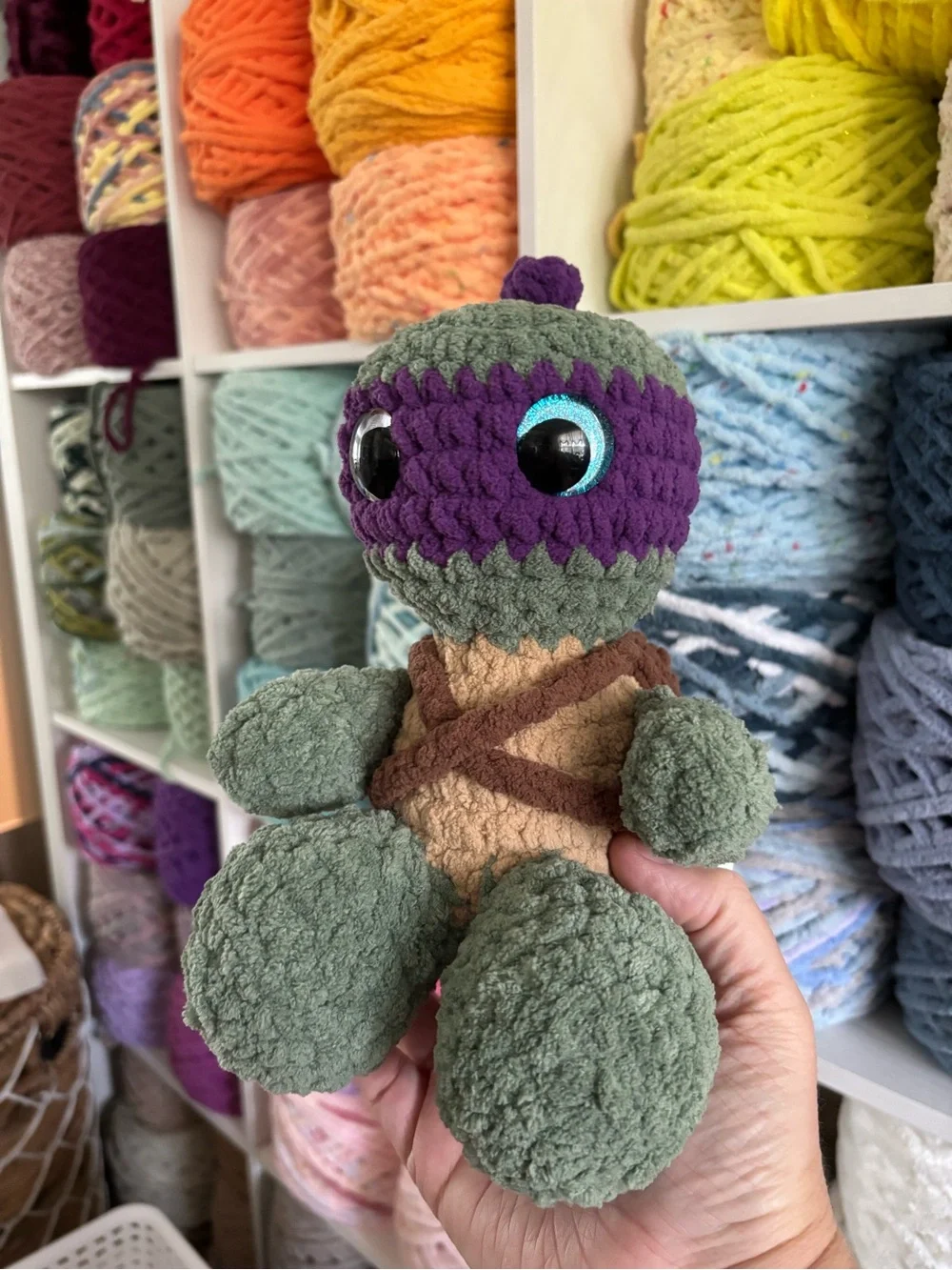 Crochet sitting Teenage Mutant Ninja Turtles plush